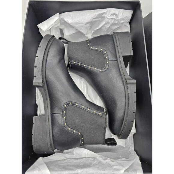 Coach NEW Lory Leather Bootie Womens Size 7 Black Studded Ankle Boots - Picture 13 of 14